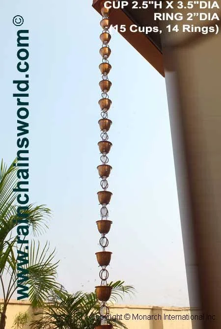 Monarch Pure Copper Hammered Cup Rain Chain 8.5-Foot