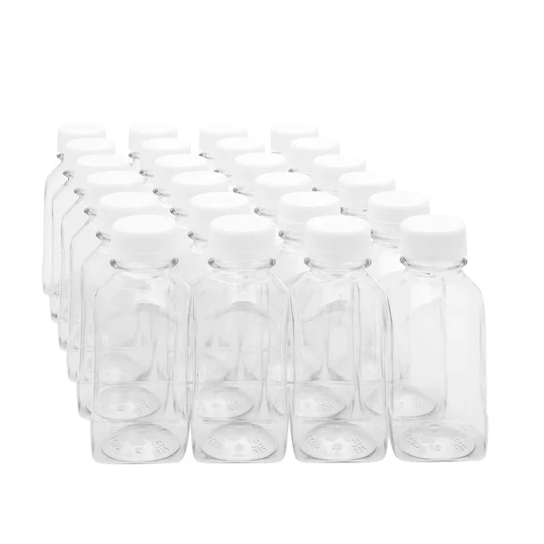 8 oz Square Clear Plastic Cold Pressed Juice Bottle - with Safety Cap, BPA-Free - 2 1/4 inch x 2 1/4 inch x 5 inch - 100 Count B