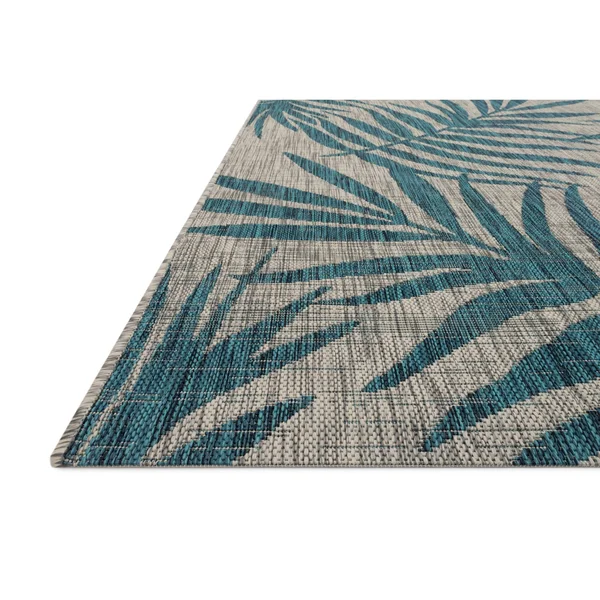 Alexander Home Collection Botanical Palms Indoor/Outdoor Rug - Grey/Aqua 9&2x22 x 12&1x22