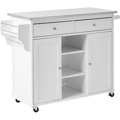 Shamus Kitchen Cart, Stainless Steel & White August Grove