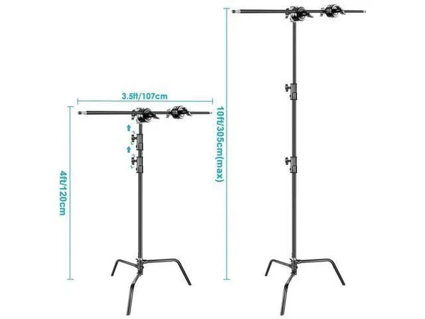 Neewer Photo Studio Heavy Duty 10 Feet/3 Meters Adjustable C-Stand, 3.5 feet/1 Meter Holding Arm, 2 Pieces Grip Head for Video R