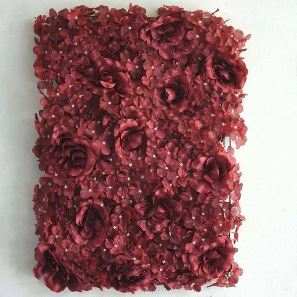 4 Pcs Silk Roses and Hydrangea Flowers Wall Backdrop Panels - Wine