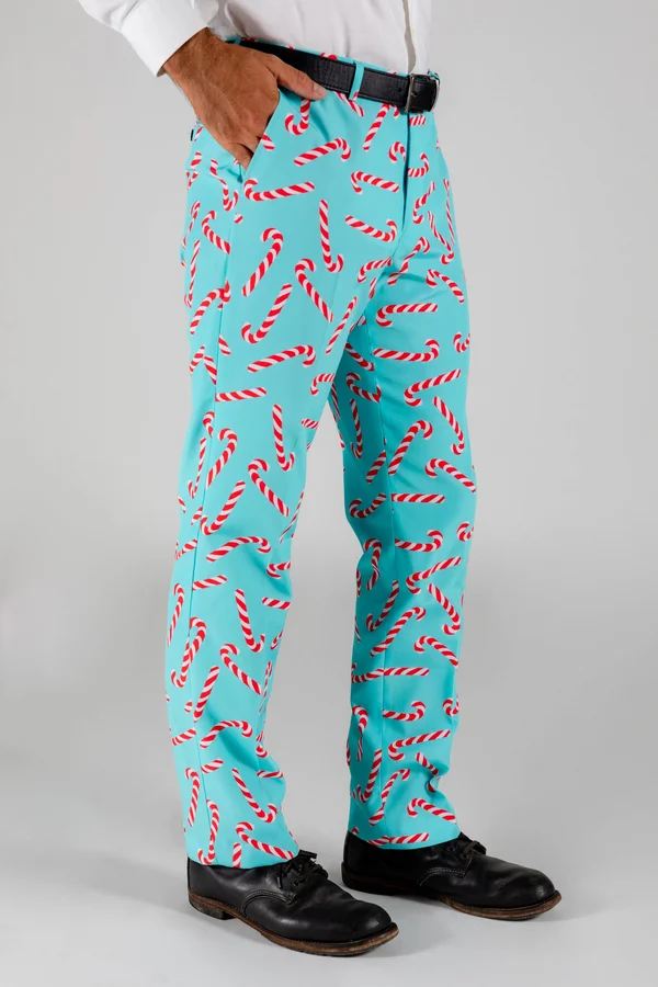 The Peppermint Pimp Canes - Candy Cane Print Christmas Pants, Size 30, Multicolor, Shinesty