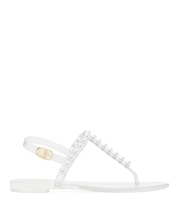 Stuart Weitzman Goldie Jelly Flat Sandals, CLEAR. Shine Rubber, Size: 4 Medium