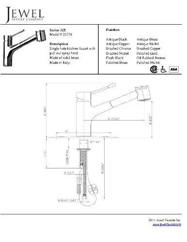 Jewel Faucets J25 Kitchen Series Single Hole Kitchen Faucet with Pull Out Spray Head - Finish: Polished Chrome 25576