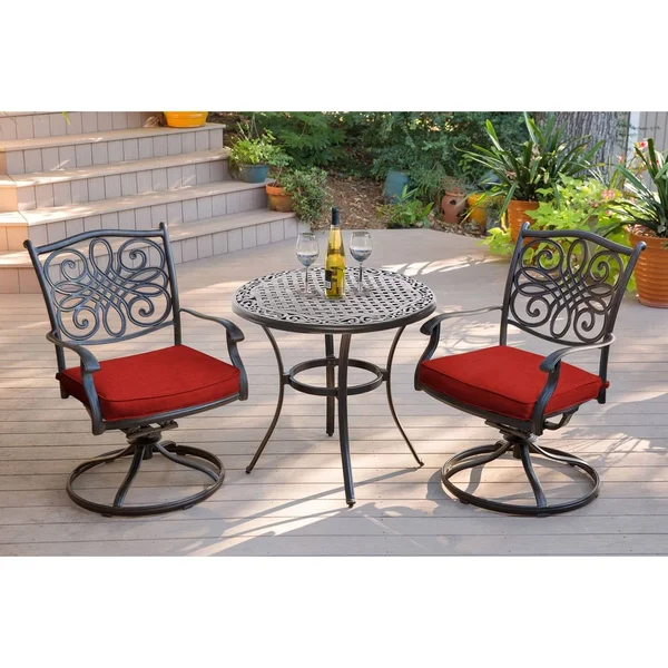 Hanover-TRADDN3PCSW-RED-Traditions - 32 inch 3 Piece Bistro Set with 2