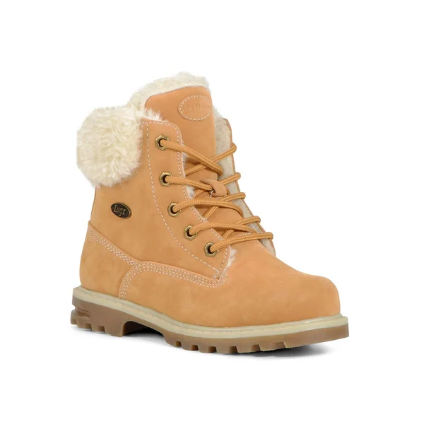 Lugz Boys& Empire Hi Fur Work Boot, Size: 4, Wheat