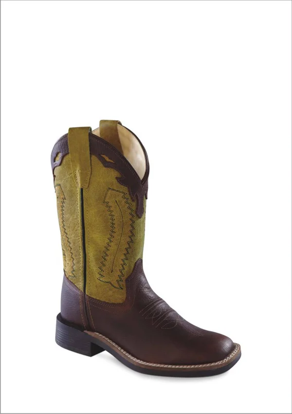 Old West Boys& Thunder Olive Cowboy Boots