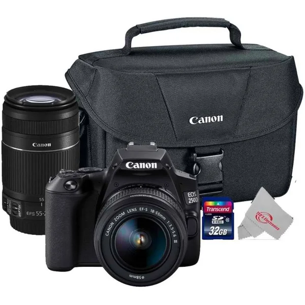 Canon Eos 250D Rebel SL3 24.1MP Digital SLR Camera + Canon 18-55mm + 55-250 Is II Complete Basic Lens Kit