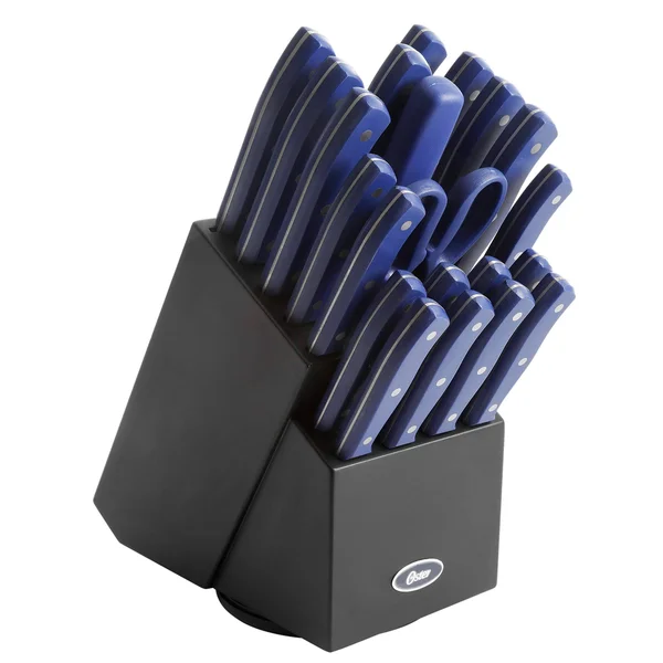 Oster Evansville 22-Piece Stainless-Steel Cutlery Set with BLOCK - Yale Blue