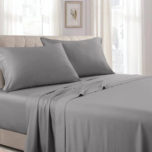 Royal Tradition Cotton Bed Sheets 600 TC Solid Sateen Queen, Gray