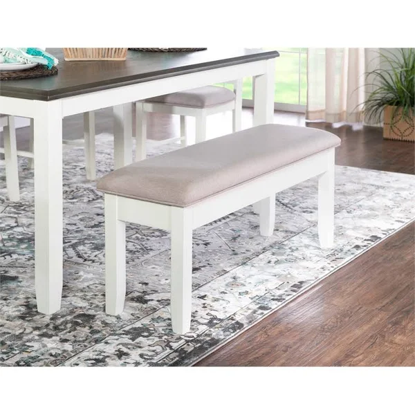 Bowery Hill Wood Dining Bench in Smokey White and Gray