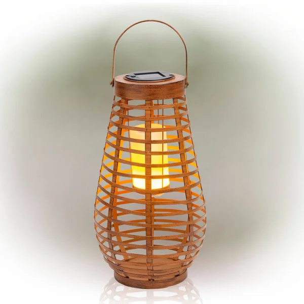 Alpine Small Metal Cylinder Solar Lantern with Flickering LED Lights