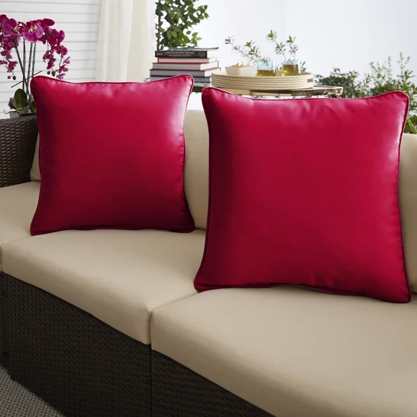 Set of 2 Crimson Red Corded Indoor and Outdoor Decorative Square Pillows - 18x22