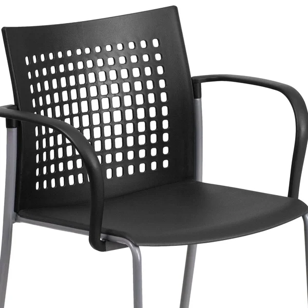 Hercules Series 551 lb. Capacity Black Stack Chair with Air-Vent Back and Arms, Flash Furniture