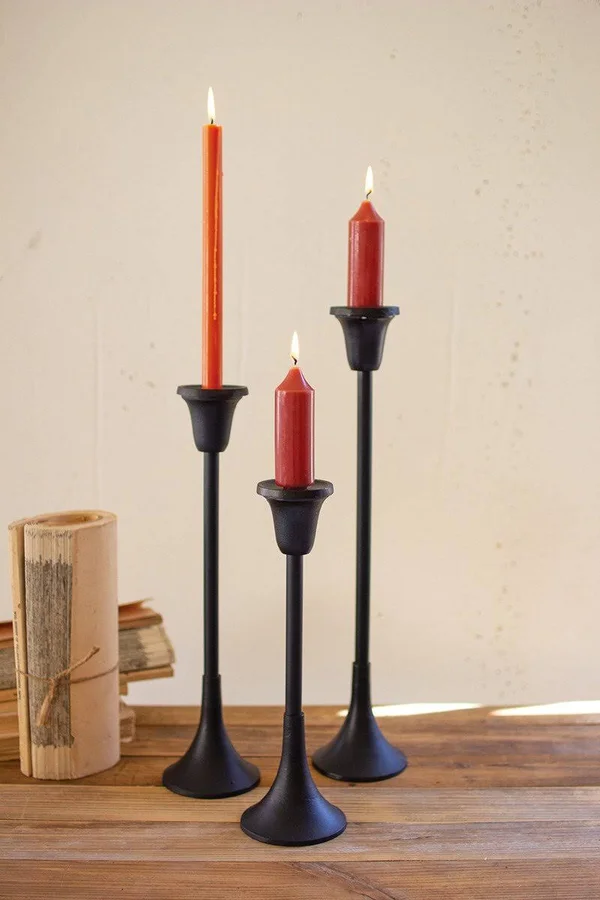 (Set of 3) Metal Taper Candle Stands - Black