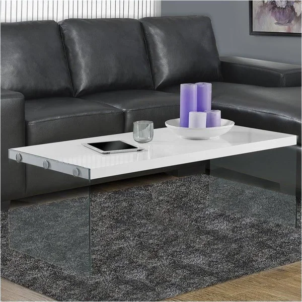 Bowery Hill Tempered Glass Coffee Table in Glossy White - 16 x 22 x 44 inches