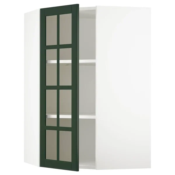 IKEA - SEKTION Corner Wall Cabinet with Shelves, white/Bodbyn Dark Green, 26x15x40 89313795