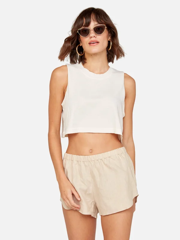 Organic Cotton Vintage Crop Tank Bone - XL