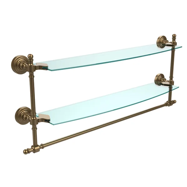 Allied Brass Retro Wave Collection Two Tiered Glass Shelf with Integrated Towel Bar - Brushed Bronze - 24 inch