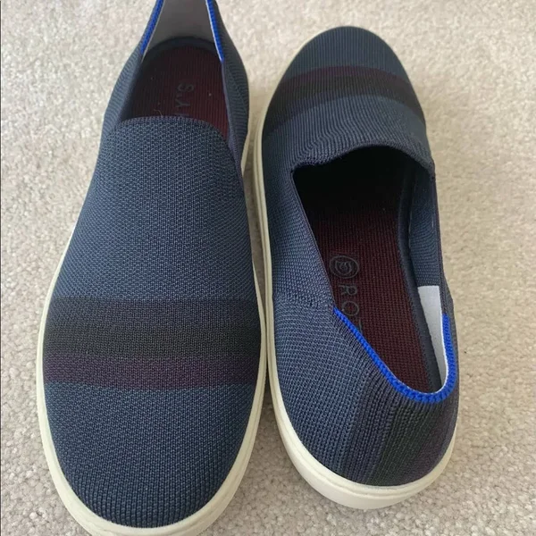 Rothy&s Navy Blue Slip-On Sneakers, Night Stripe, Size 9