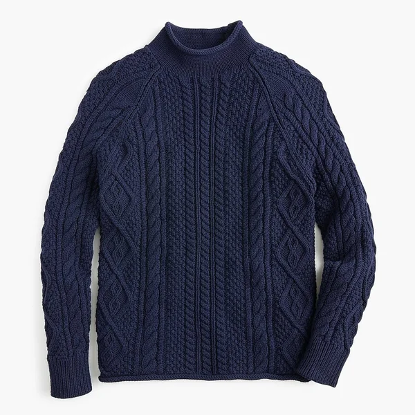 J.Crew Mens 1988 Rollneck Sweater in Cable Knit Cotton (Size Small)