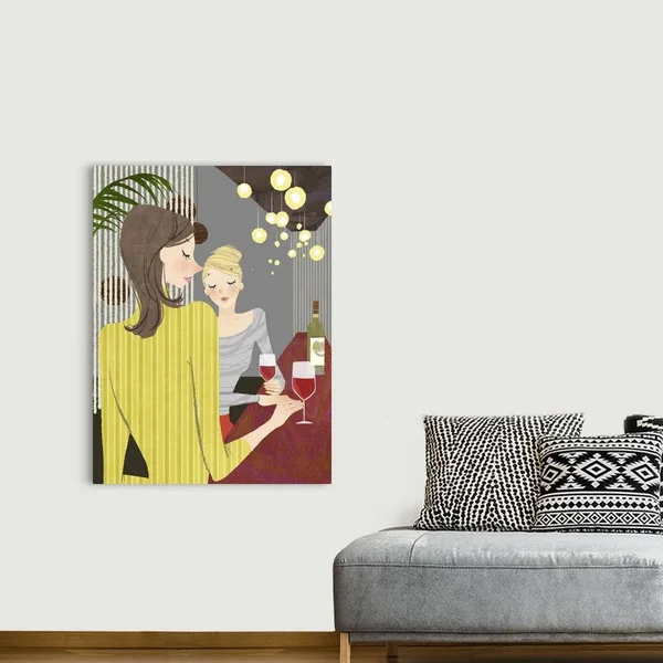 Two Woman with Wine at Bar Counter, Canvas Wall Art, 36x48, Great Big Canvas
