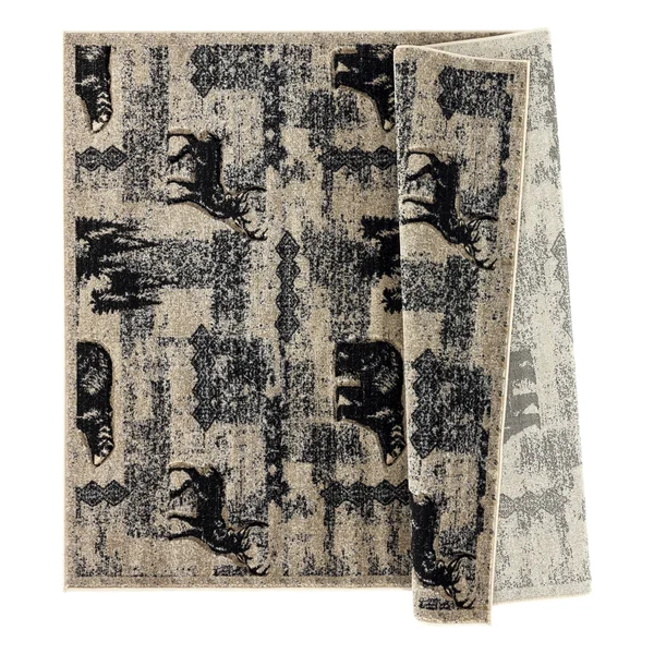 Wild Life Collection Beige/Black Area Rug - 5&2&& x 5&2&&