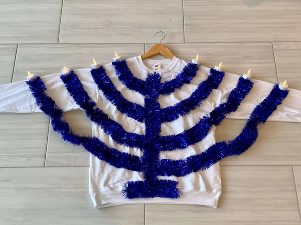 Light Up Menorah Hanukkah Sweatshirt - Unisex - Blue Unisex Large
