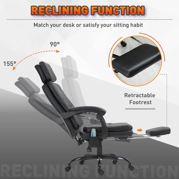 Vinsetto 6-Point Vibration Massaging Office Chair with High BACK, Height Adjustable, Padded Seat and Wheels - Black