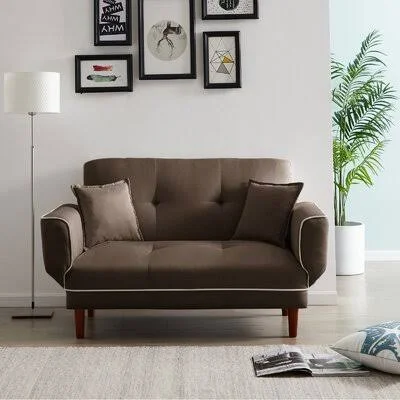 Sofa Bed with 2 Pillows Latitude Run Fabric: Brown Velvet