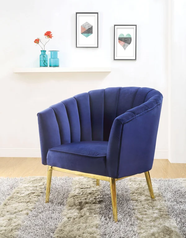 Acme Colla Accent Chair, Blue Velvet & Gold