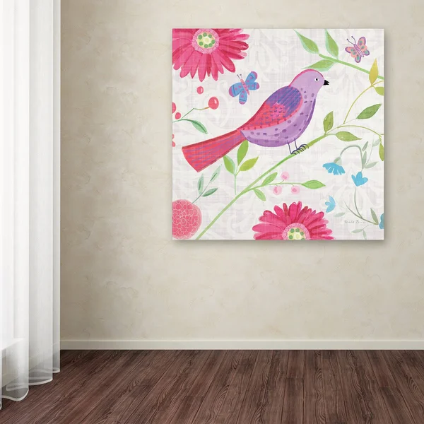 Trademark Art Farida Zaman 'Damask Floral and Bird I Sq' Canvas Art