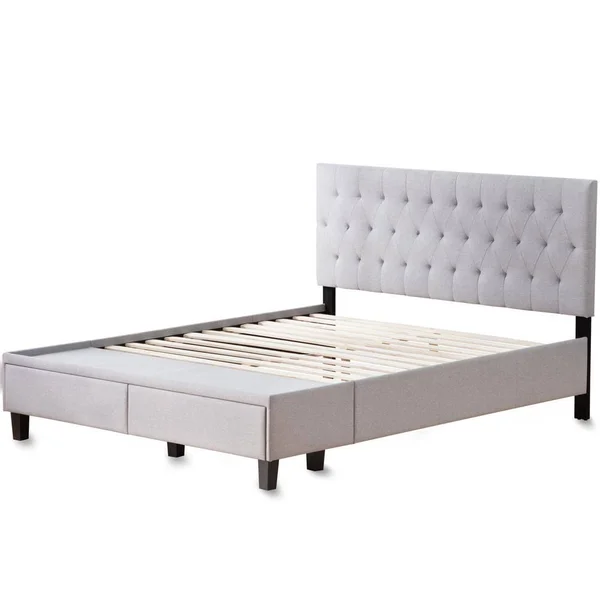 Brookside Anna Upholstered Stone Queen Bed with Drawers, Grey