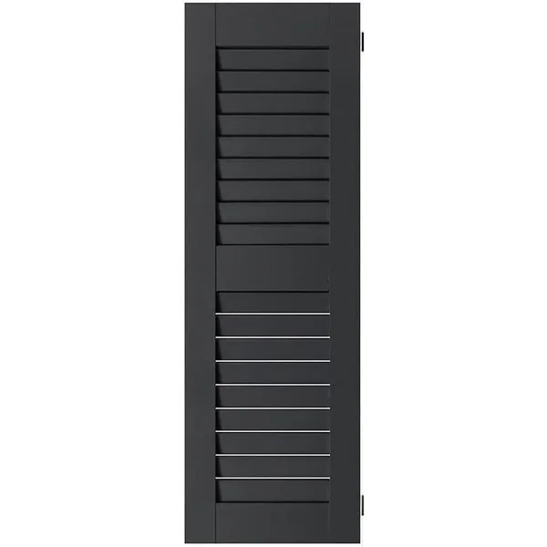 Ekena Millwork 15 in. x 74 in. Exterior Real Wood Sapele Mahogany Louvered Shutters Pair Black