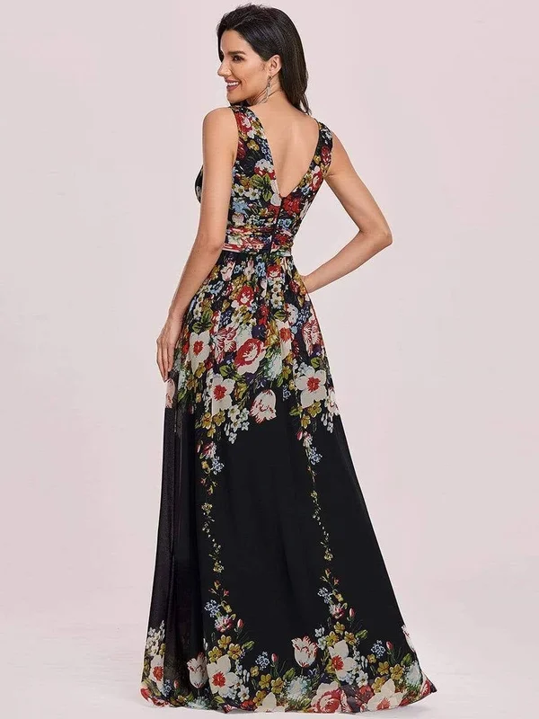 Sleeveless V-Neck Ruched Flowy Chiffon Bridesmaid Dress Adult Female