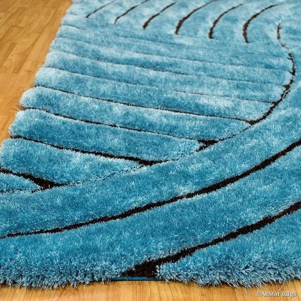 Allstar Sky Blue Modern 3D Formal Thick Striped Rug - 5& x 7&