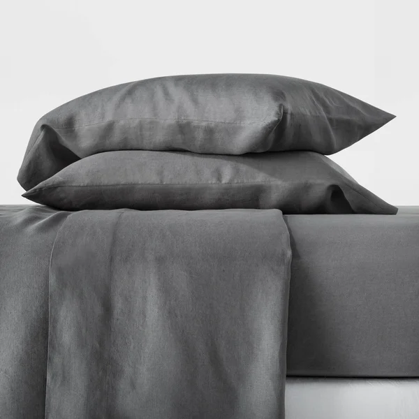 Full 100% Washed Hemp Solid Sheet Set Dark Gray - Casaluna