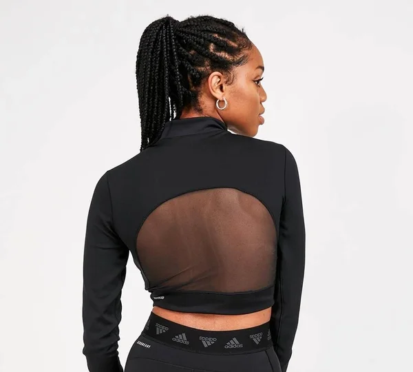 Adidas Womens Long Sleeve Crop Top - Black - Size S