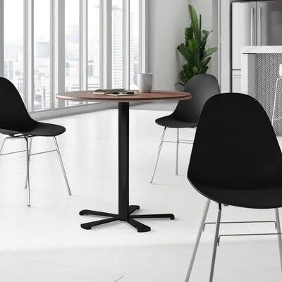 Slivno Round Solid Wood Breakroom Table Upper Square Size: 29.5x22 H x 28x22 W x 28x22 D, Base Finish: Black, Top Finish: Walnut