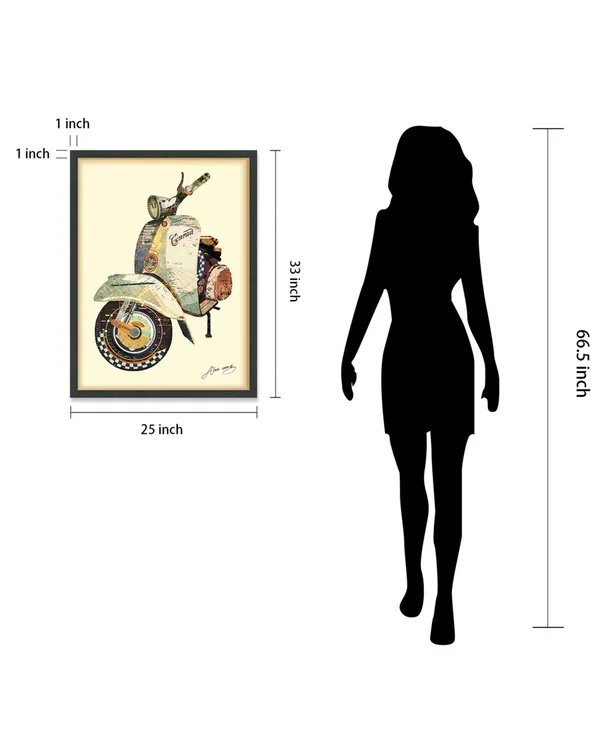 Empire Art Direct Scooter Dimensional Art Collage Hand Signed by Alex Zeng Framed Graphic Wall Art