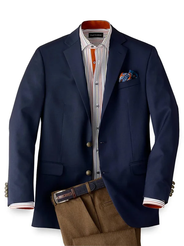 Men's Sport Coat - Tailored Fit in Solid Navy Wool - Paul Fredrick