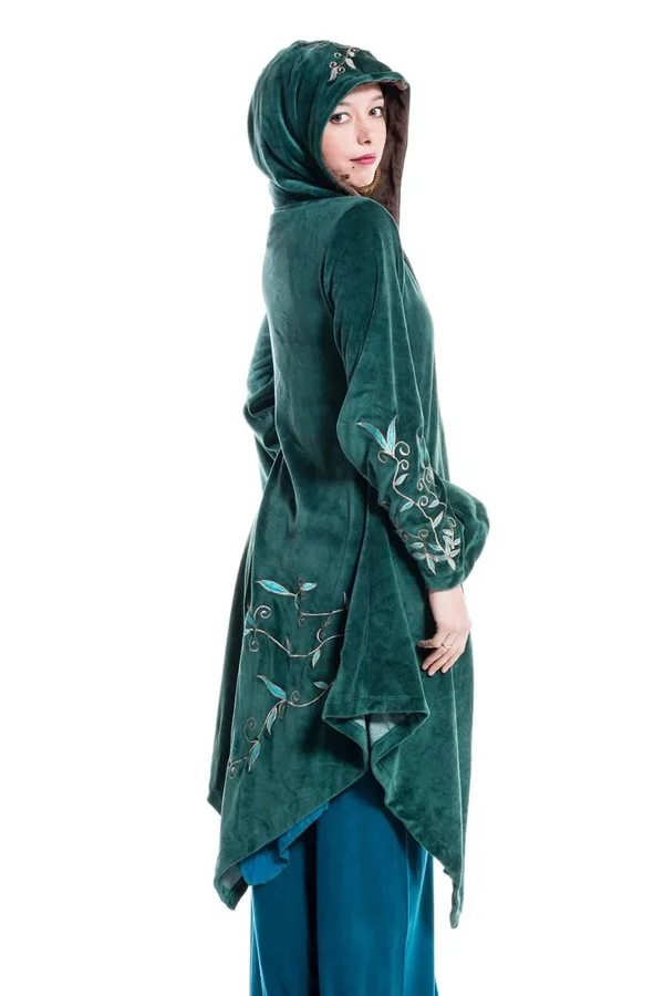 Faery Goddess Coat, Long Velvet Boho Jacket, Hippie Pixie Goa Psy Trance Fairy Cosplay Festival Clothing, Plus Size Faerie