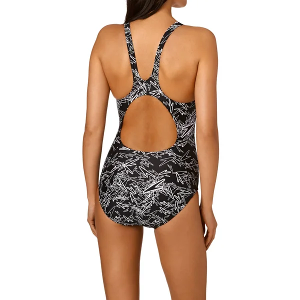 (8, Black/White) - Speedo Women's Boom All Over Muscle Back Swimsuit