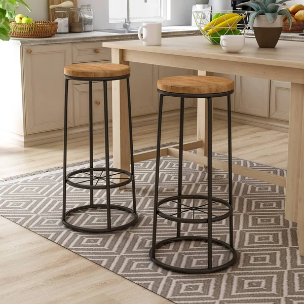 Set of 2 33x22 Pilat Barstools with Wood Seat Warm Oak - HOMES: Inside + Out