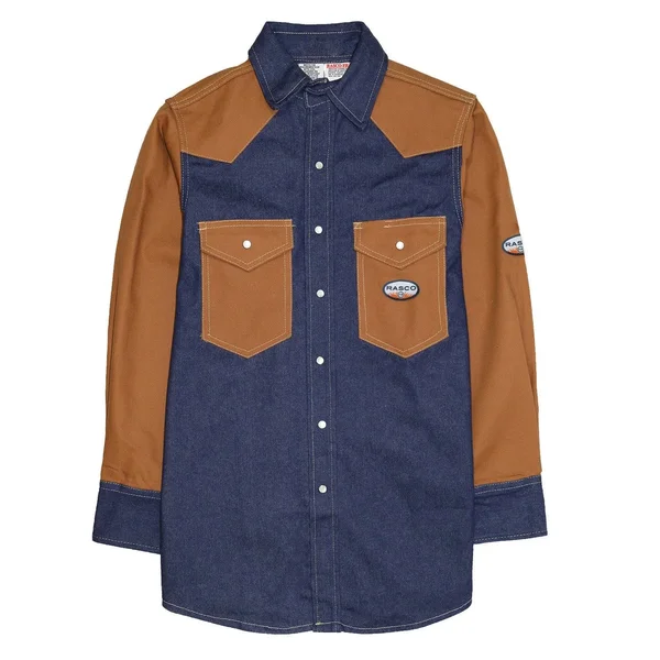 Rasco FR Two Tone Work Shirt 4XLT, Denim-Brown Duck