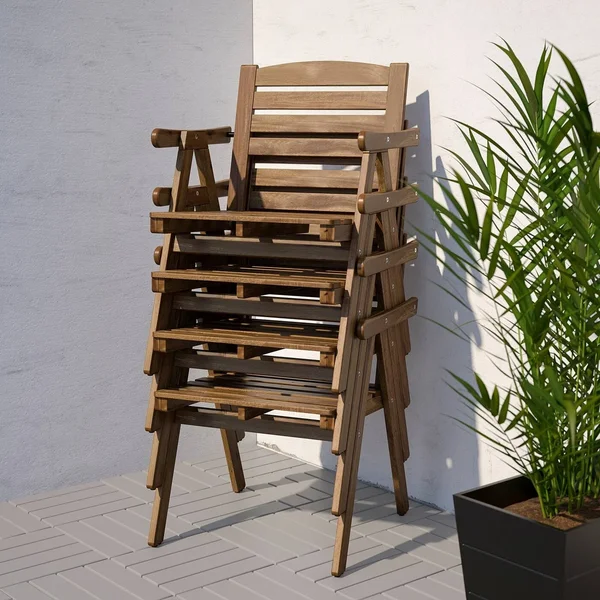 IKEA - FALHOLMEN Table and 4 Armchairs - Outdoor, FALHOLMEN Light Brown stained/j鋜p鰊/duvholmen Anthracite