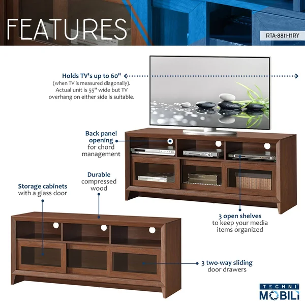 Techni Mobili Modern TV Stand with Storage - Hickory