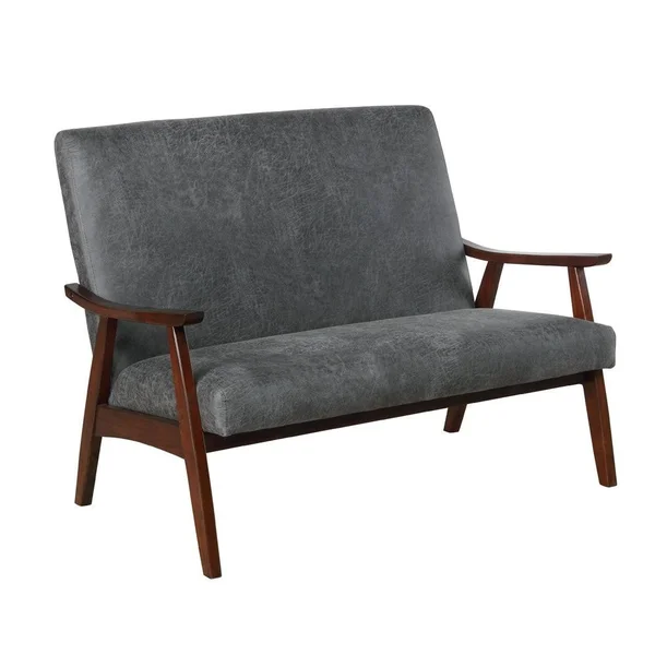 Furniture of America Balf Contemporary Faux Leather Loveseat Bench - Dark Grey