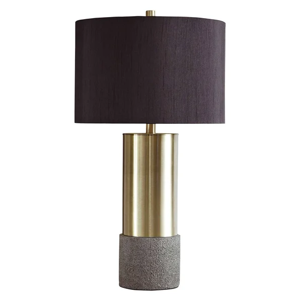 Benjara Bm230945 Faux Concrete and Metal Base Table Lamp - Set of 2, Brass and Gray